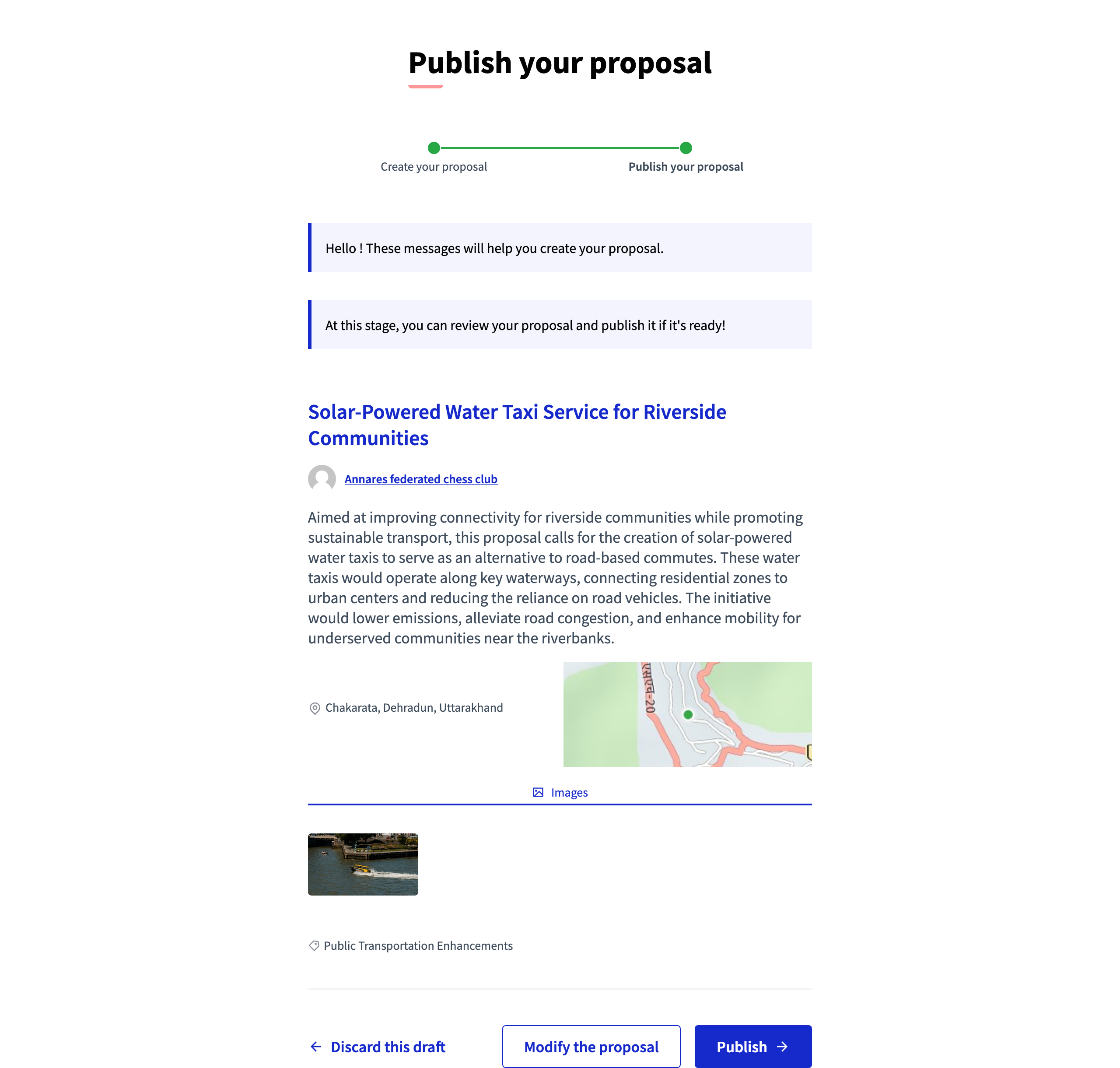 New proposal form (by a participant) - Publish