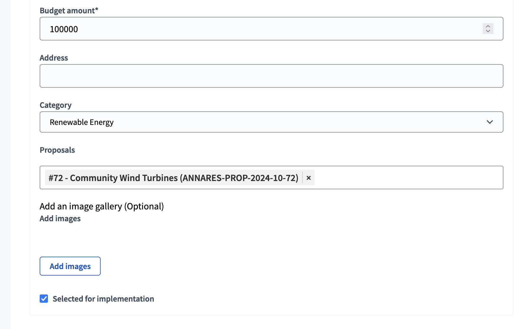 Select a project for implementation