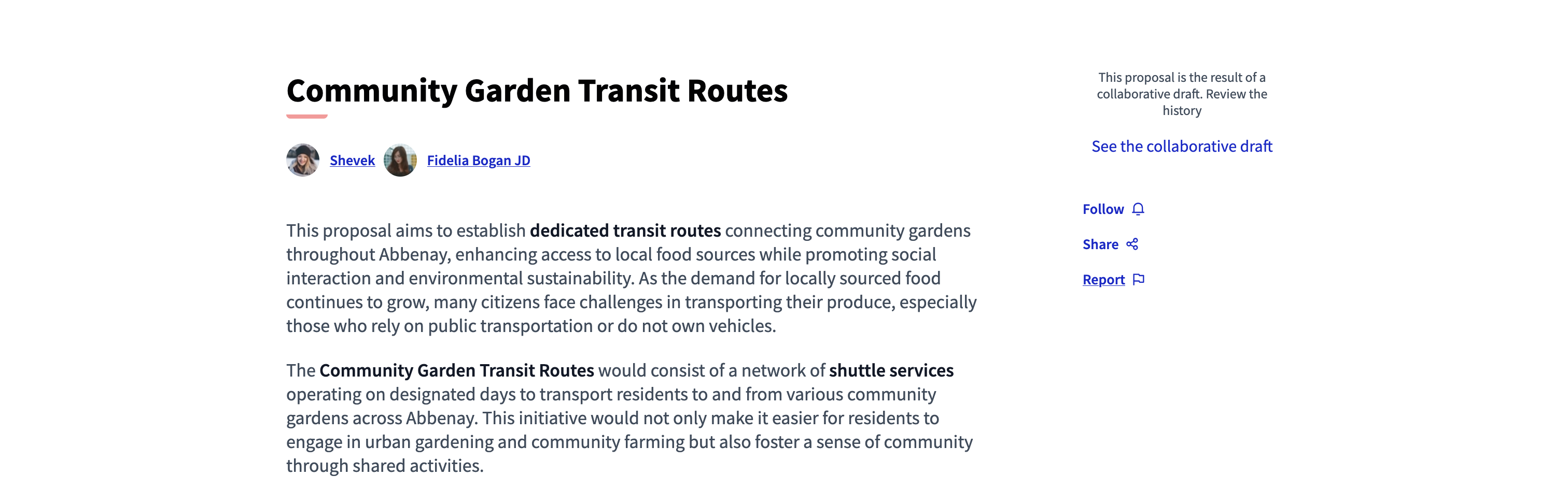 Collaborative draft turned into proposal