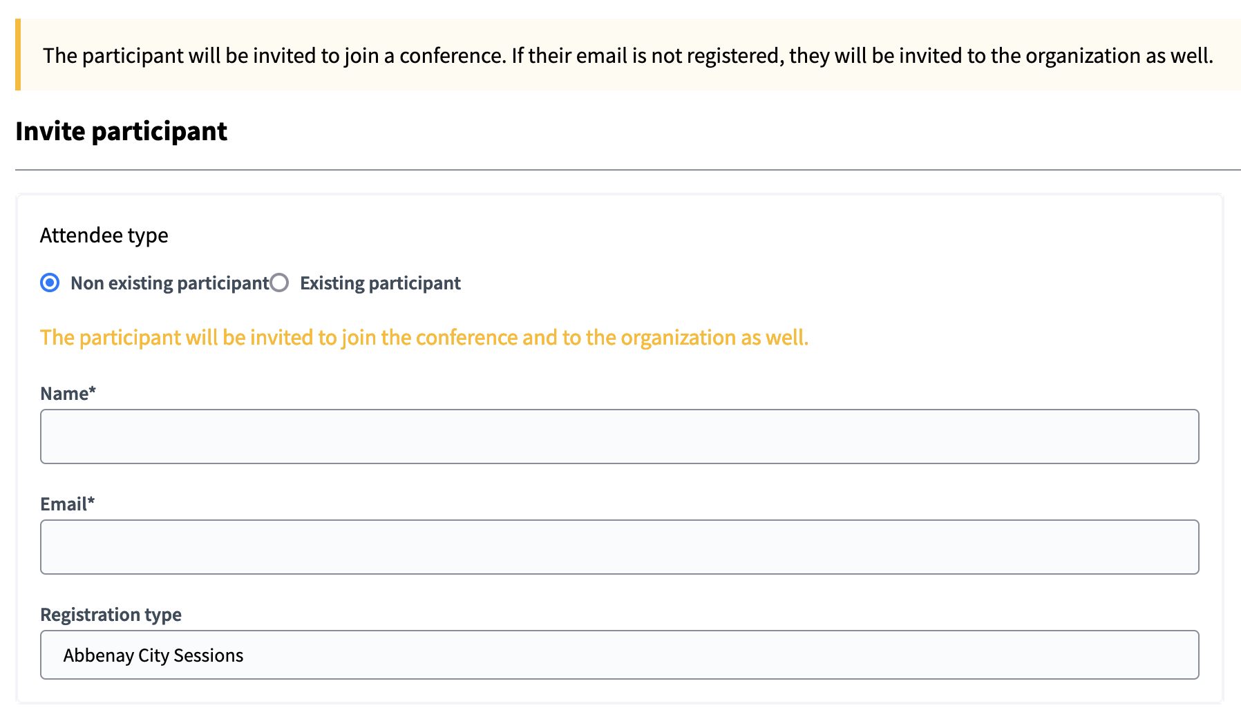 Invite a participant form