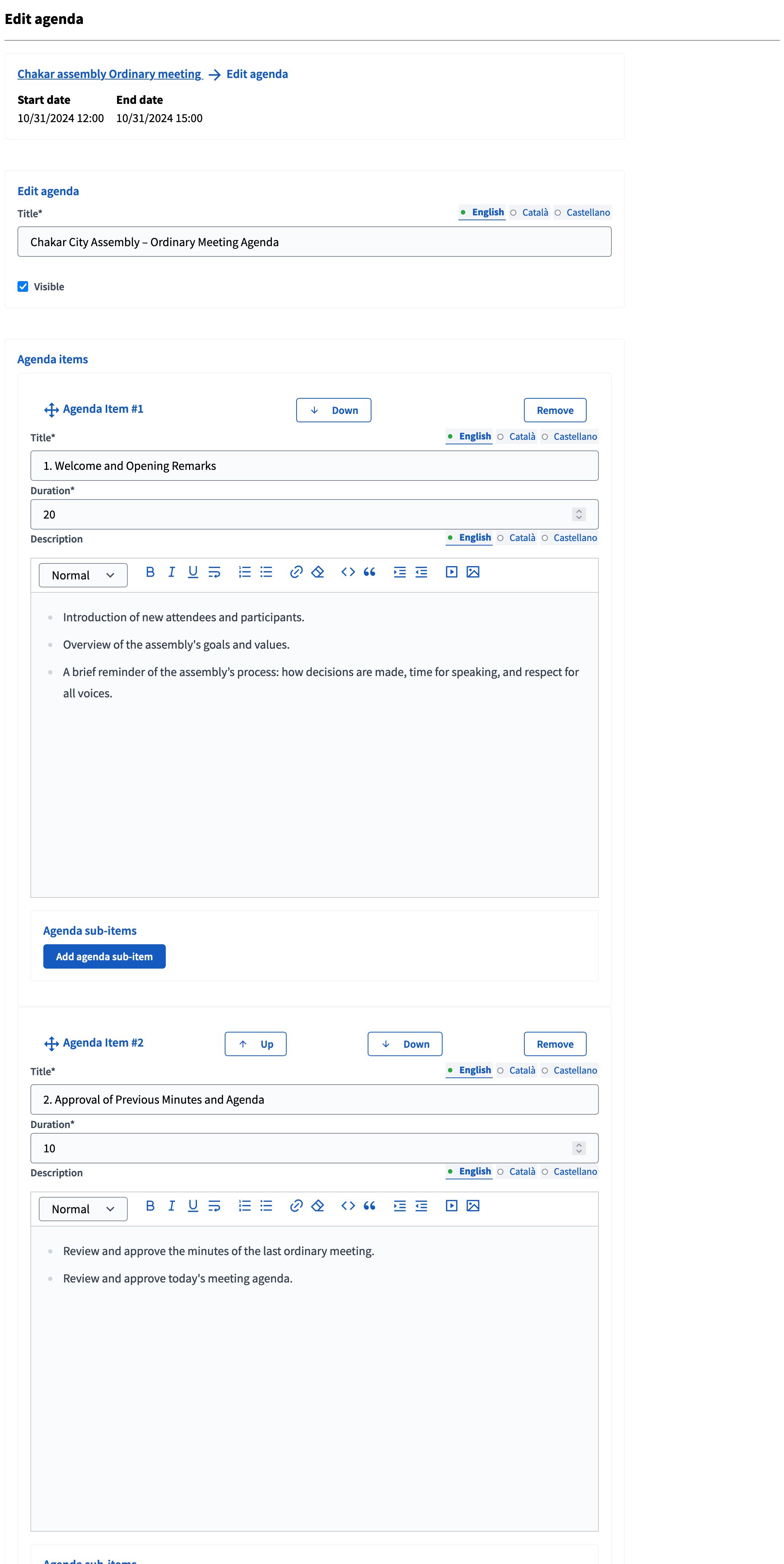 Novo formulário agenda no backend
