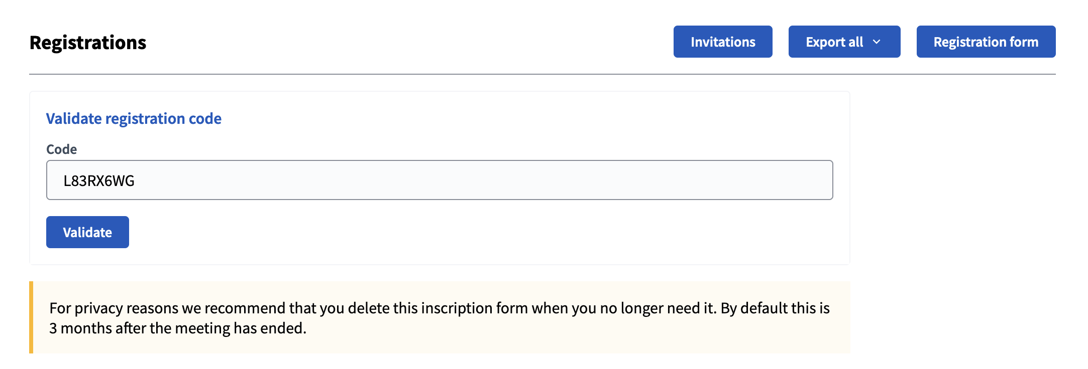 Formulário de registro em uma reunião